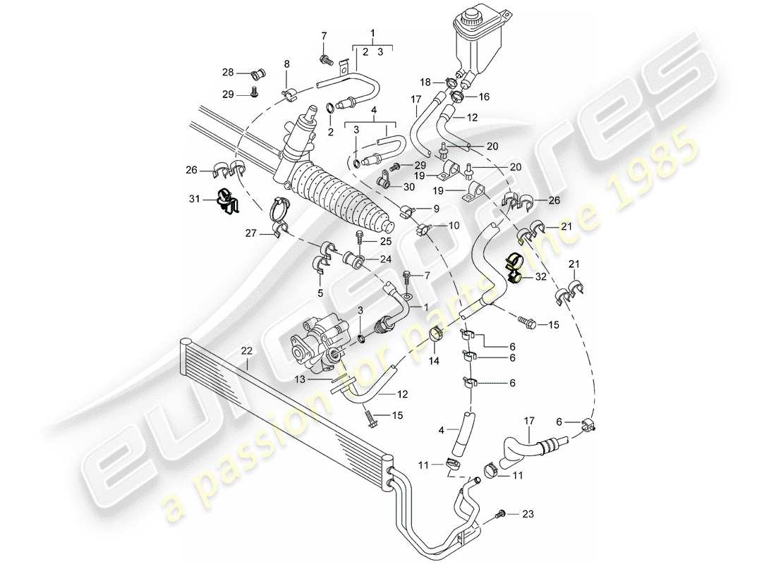 porsche cayenne (2005) power steering part diagram