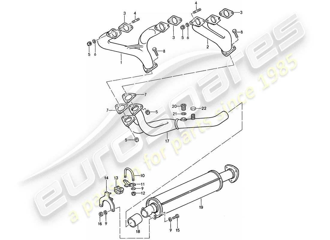 porsche 924s (1988) exhaust system - exhaust silencer, front part diagram