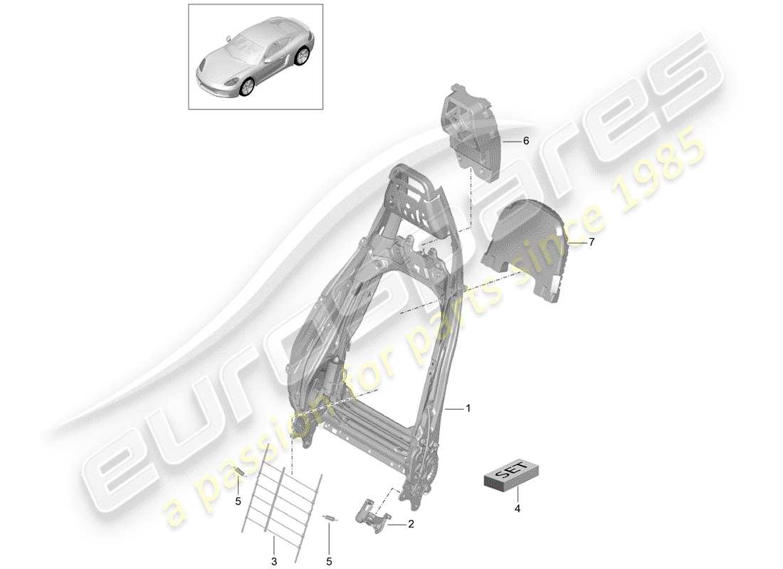 porsche 718 cayman (2019) frame - backrest part diagram