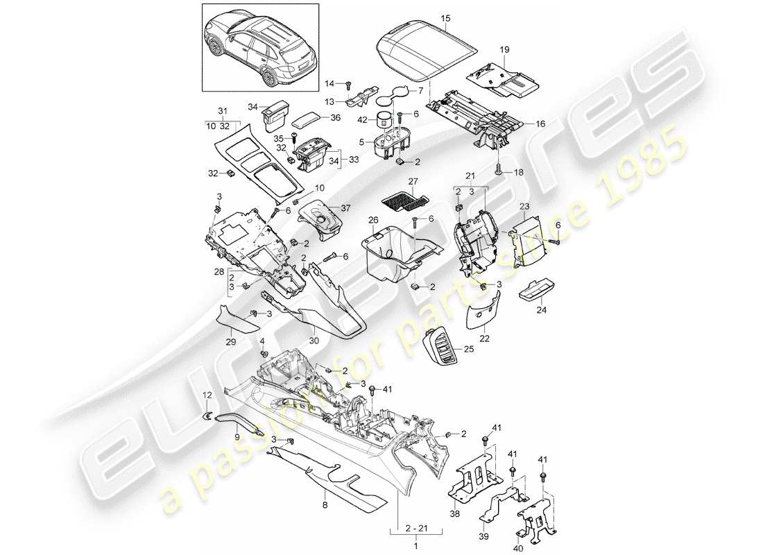 porsche cayenne e2 (2018) center console part diagram