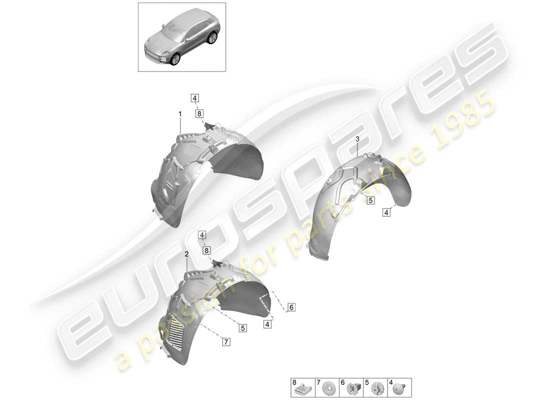 porsche macan (2019) wheelhouse protector part diagram