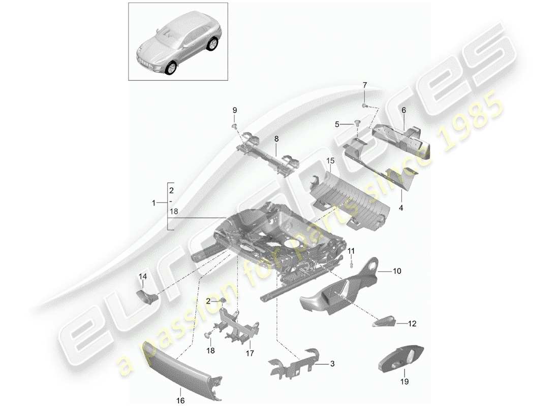 porsche macan (2018) seat frame part diagram