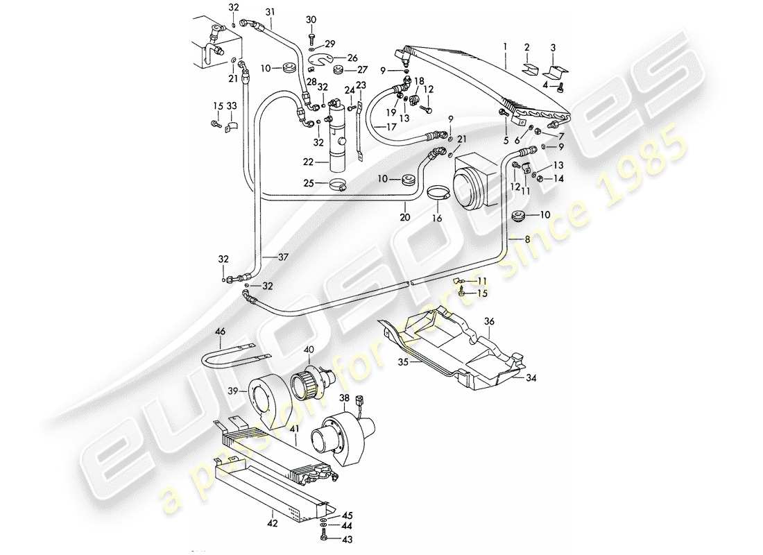 porsche 911 (1972) air conditioner - capacitor - hoses - and - fasteners - not for: - (usa) part diagram