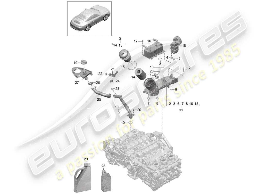 porsche 991 gen. 2 (2018) engine (oil press./lubrica.) part diagram