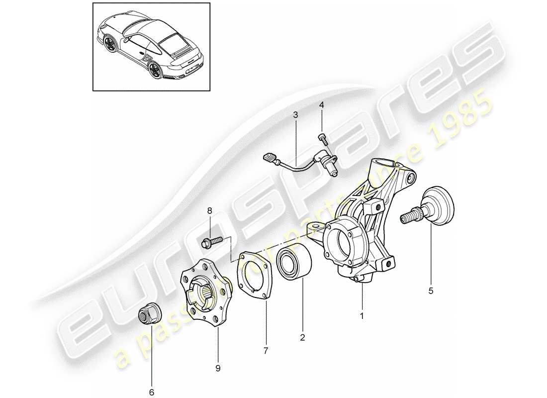 porsche 911 t/gt2rs (2011) wheel carrier part diagram