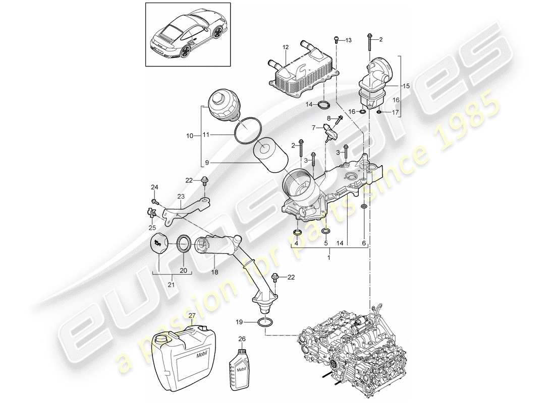 porsche 911 t/gt2rs (2011) engine lubrication part diagram