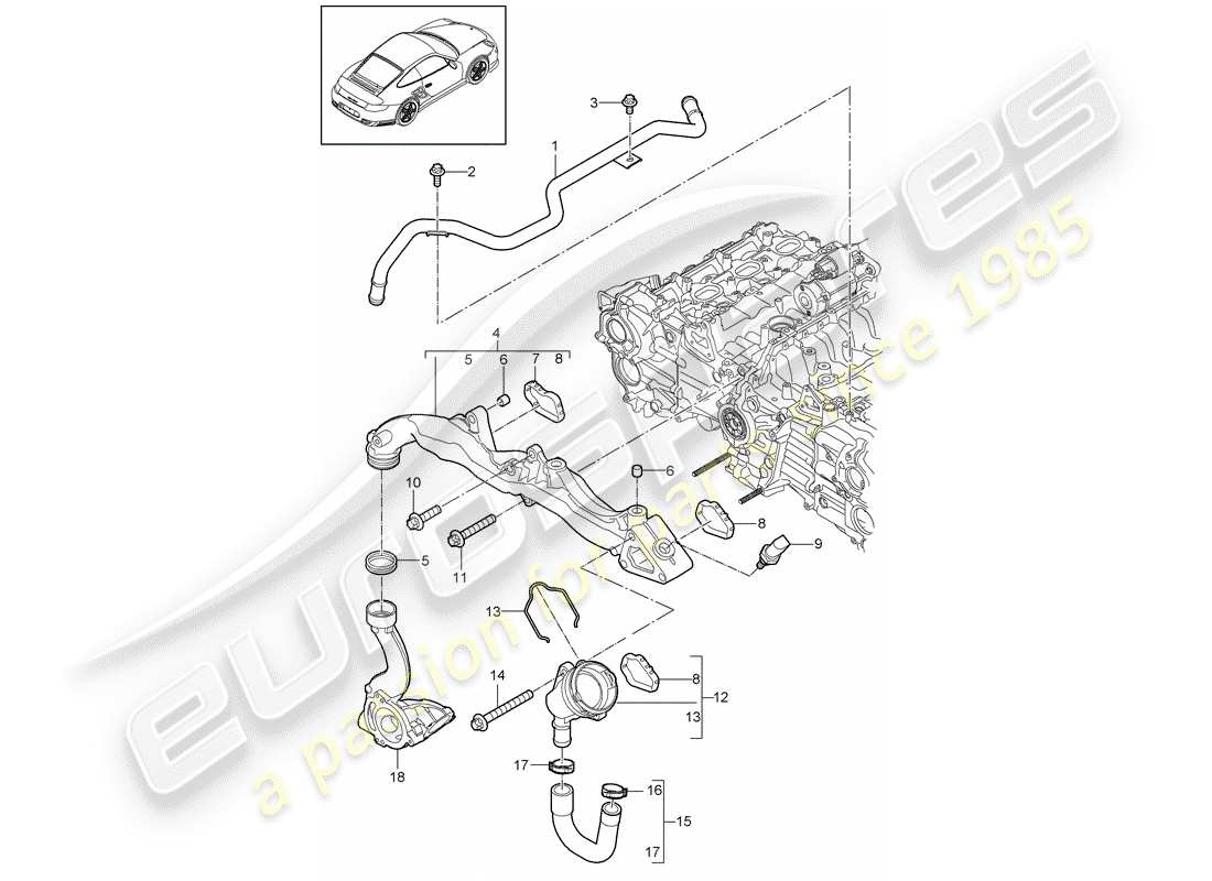 porsche 911 t/gt2rs (2011) sub-frame part diagram