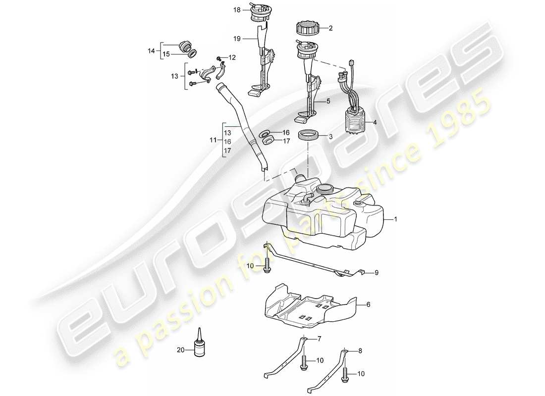 porsche boxster 987 (2005) fuel tank part diagram