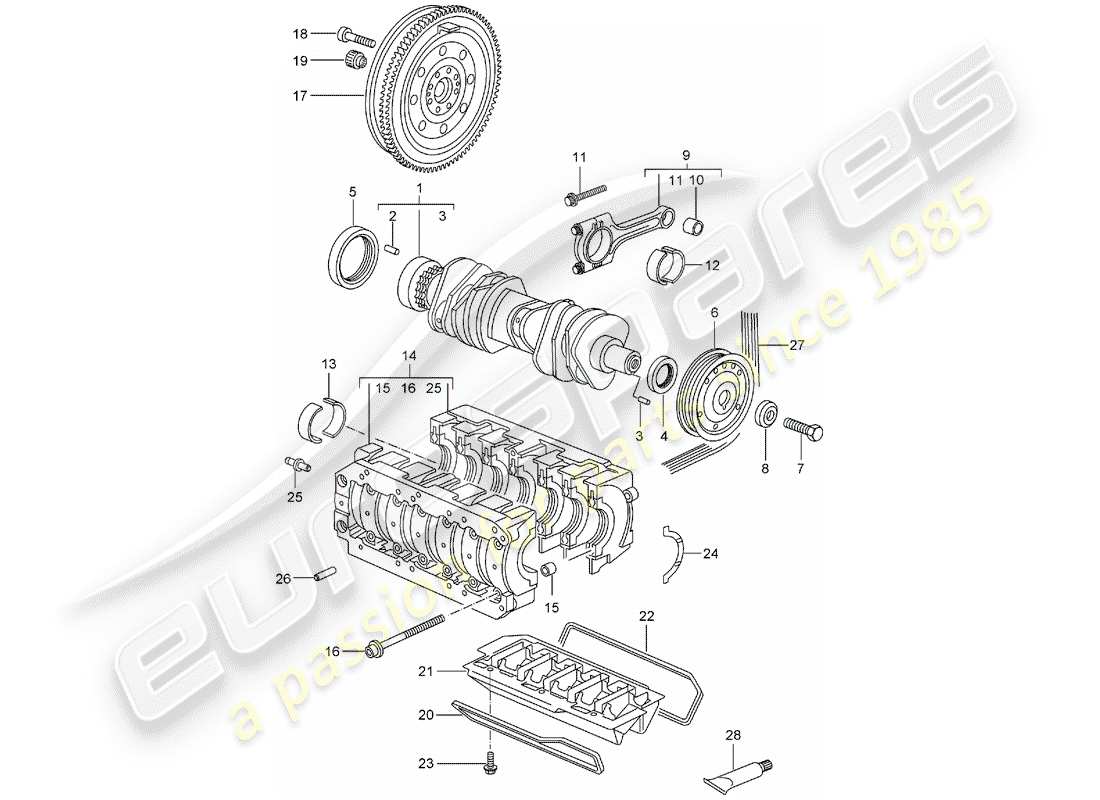 porsche boxster 987 (2005) crankshaft part diagram