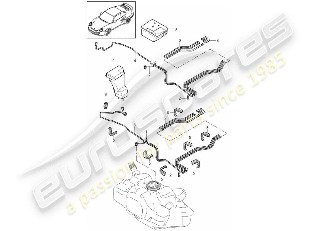 porsche 911 t/gt2rs (2011) fuel system part diagram