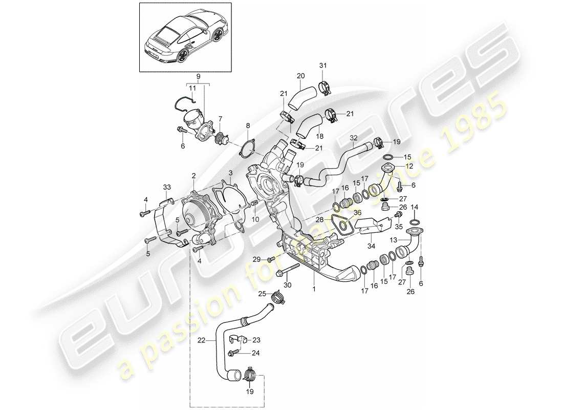 porsche 911 t/gt2rs (2011) water pump part diagram