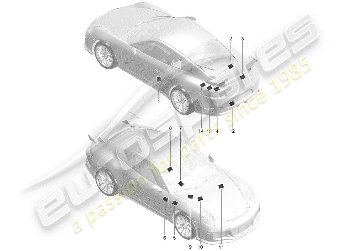 porsche 991r/gt3/rs (2014) signs/notices part diagram