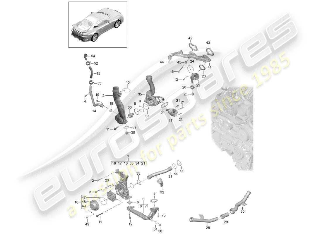 porsche 991r/gt3/rs (2014) water pump part diagram