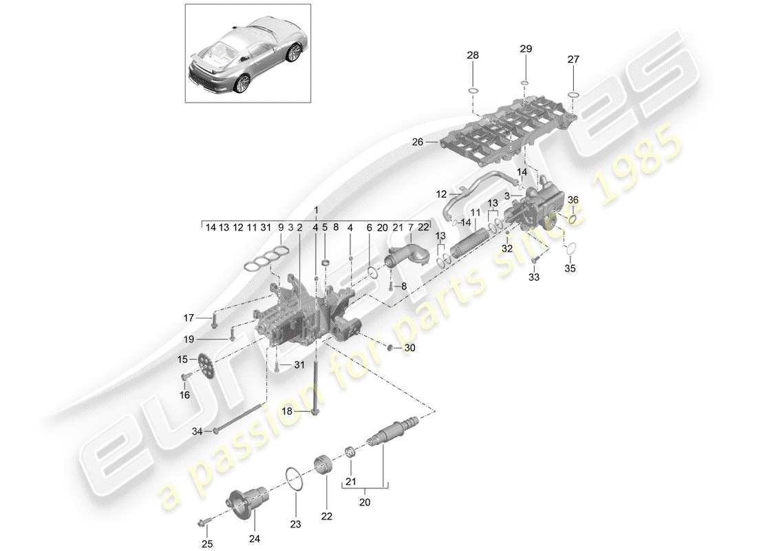 porsche 991r/gt3/rs (2014) oil pump part diagram