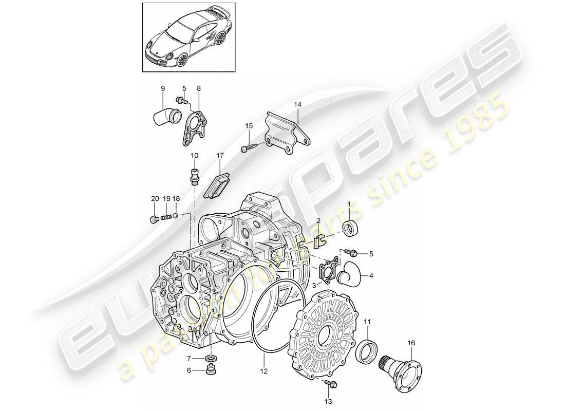 porsche 911 t/gt2rs (2011) transmission case part diagram