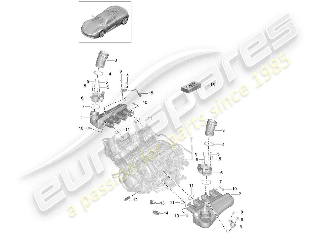 porsche 918 spyder (2015) intake air distributor part diagram