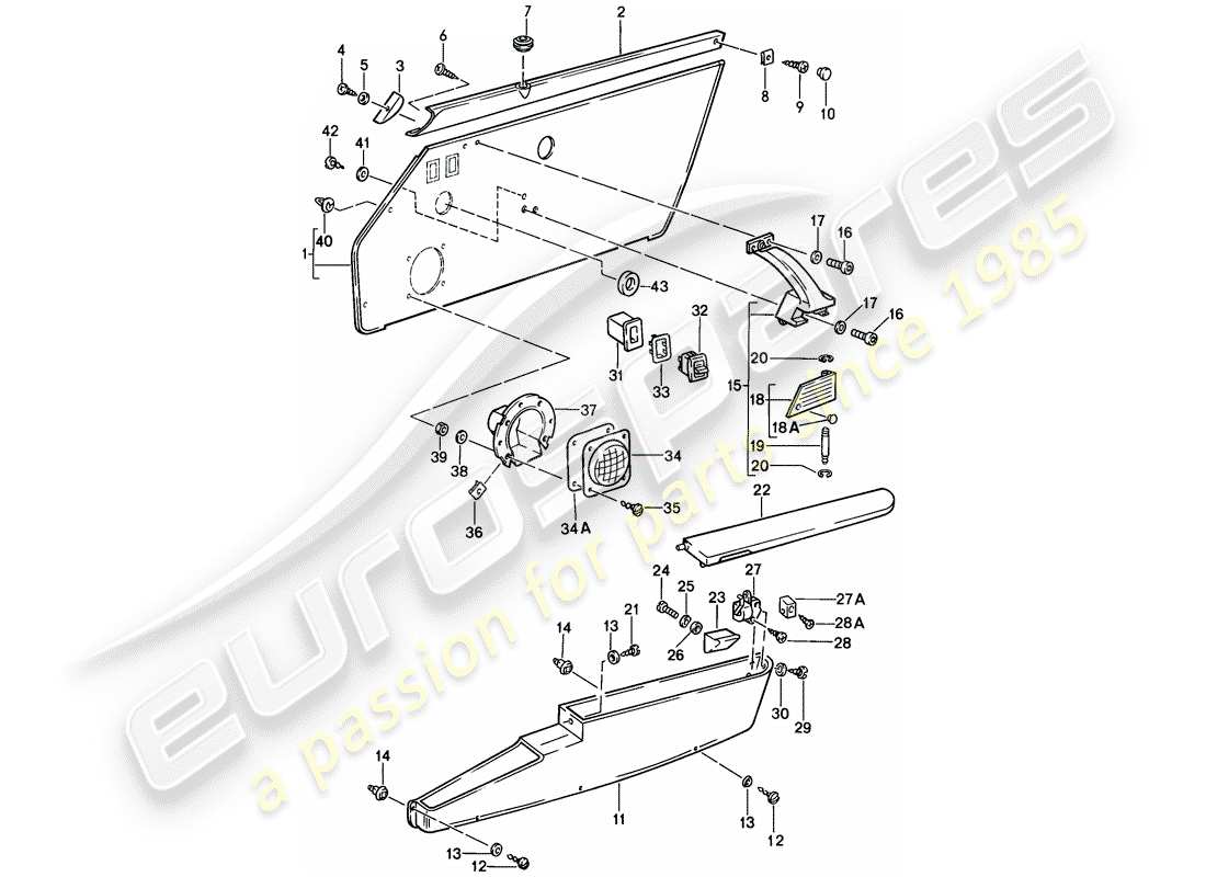 porsche 911 (1988) interior equipment - doors part diagram