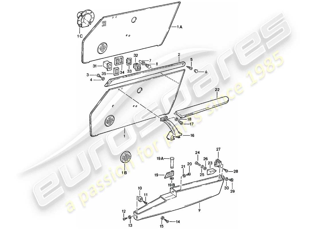 porsche 911 (1979) interior equipment - doors part diagram