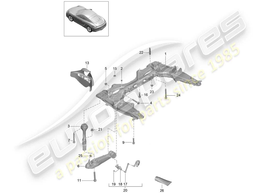 porsche cayman 981 (2014) cross member part diagram