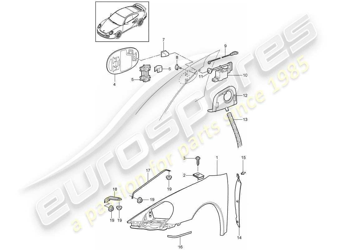 porsche 911 t/gt2rs (2011) fender part diagram