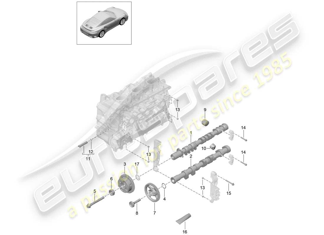 porsche 991 t/gt2rs camshaft part diagram