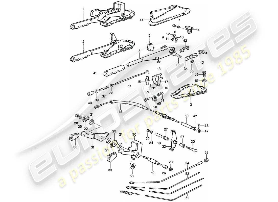 porsche 911 (1988) hand brake lever - operating lever - for - heater part diagram