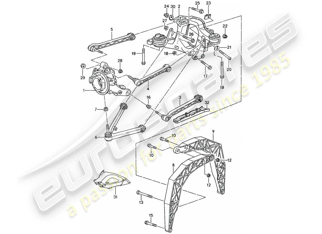 porsche 993 (1995) rear axle part diagram