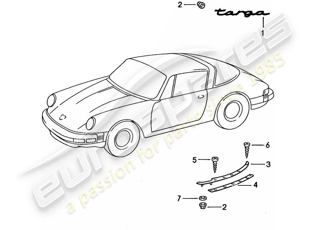 porsche 911 (1988) decorative fittings part diagram