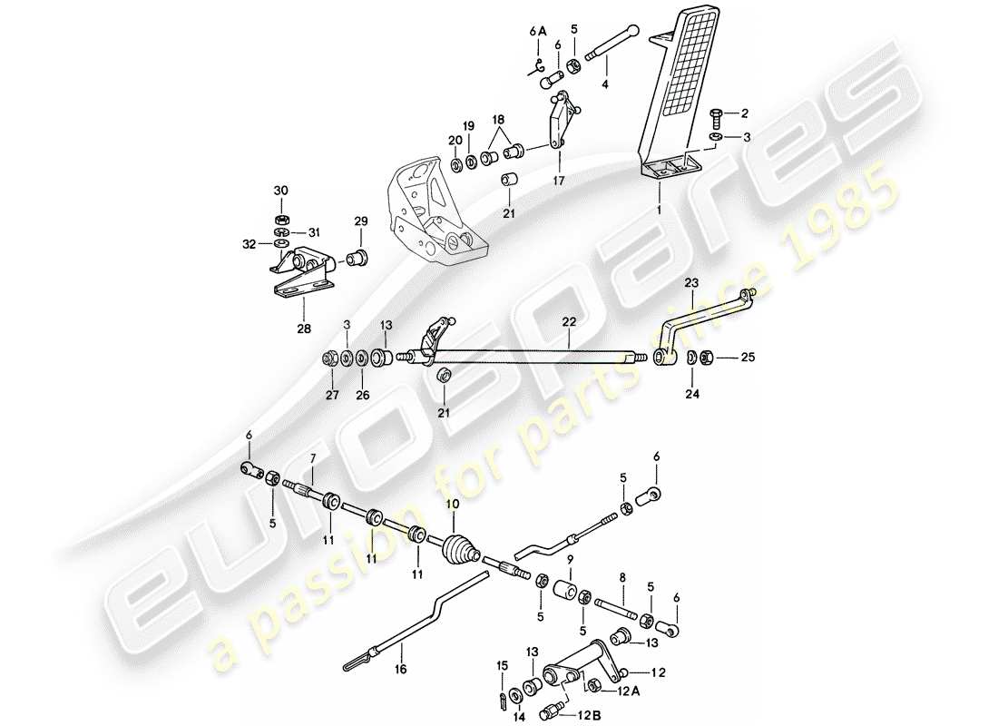 porsche 911 (1989) pedals - for - throttle control part diagram