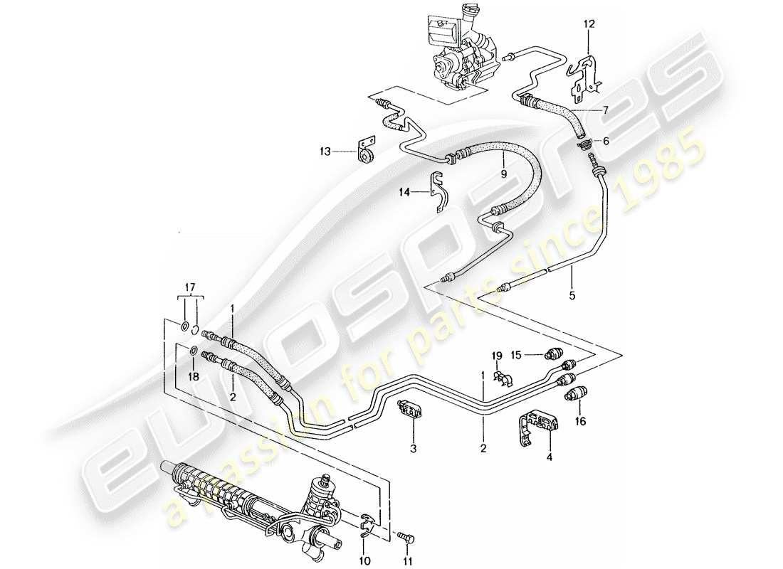 porsche boxster 986 (2003) power steering - hydraulic line part diagram