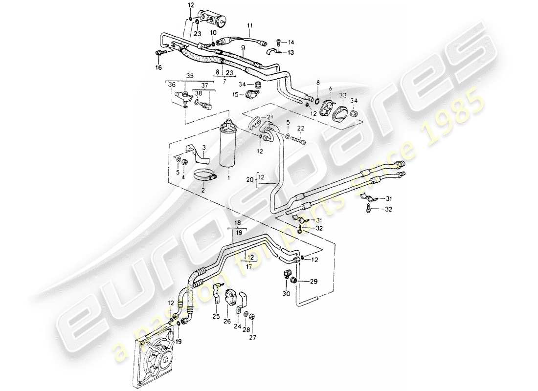 porsche 964 (1992) refrigerant circuit part diagram