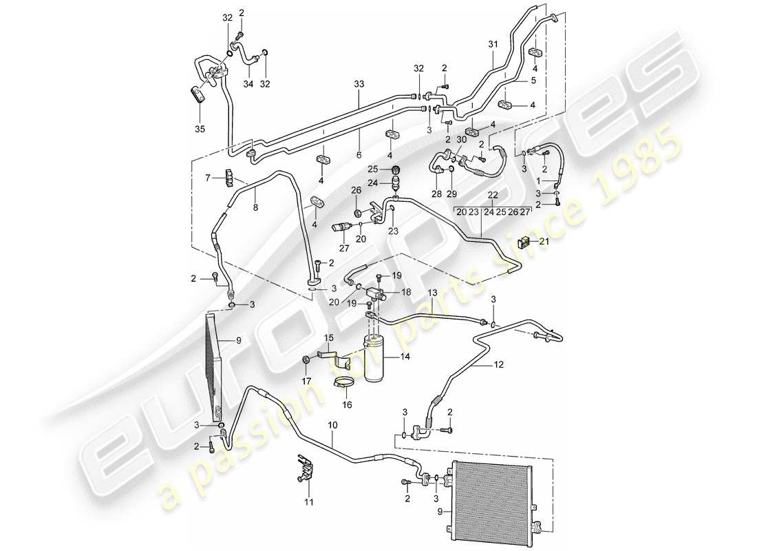 porsche 997 t/gt2 (2007) refrigerant circuit part diagram