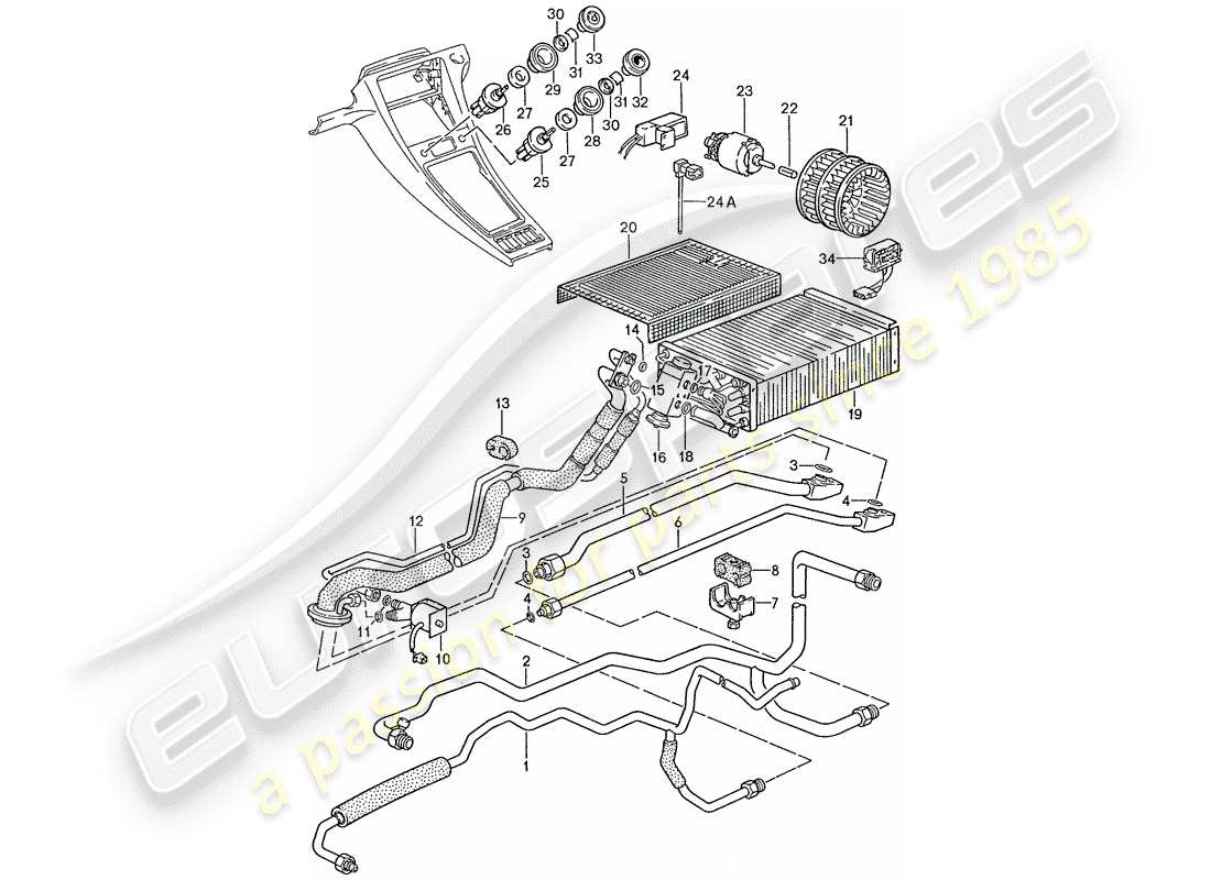 porsche 928 (1991) air conditioner - lines - auxiliary units part diagram