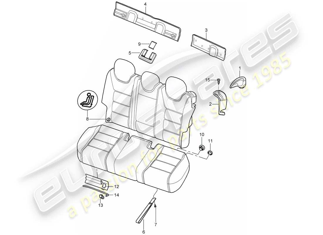 porsche cayenne (2005) back seat backrest part diagram