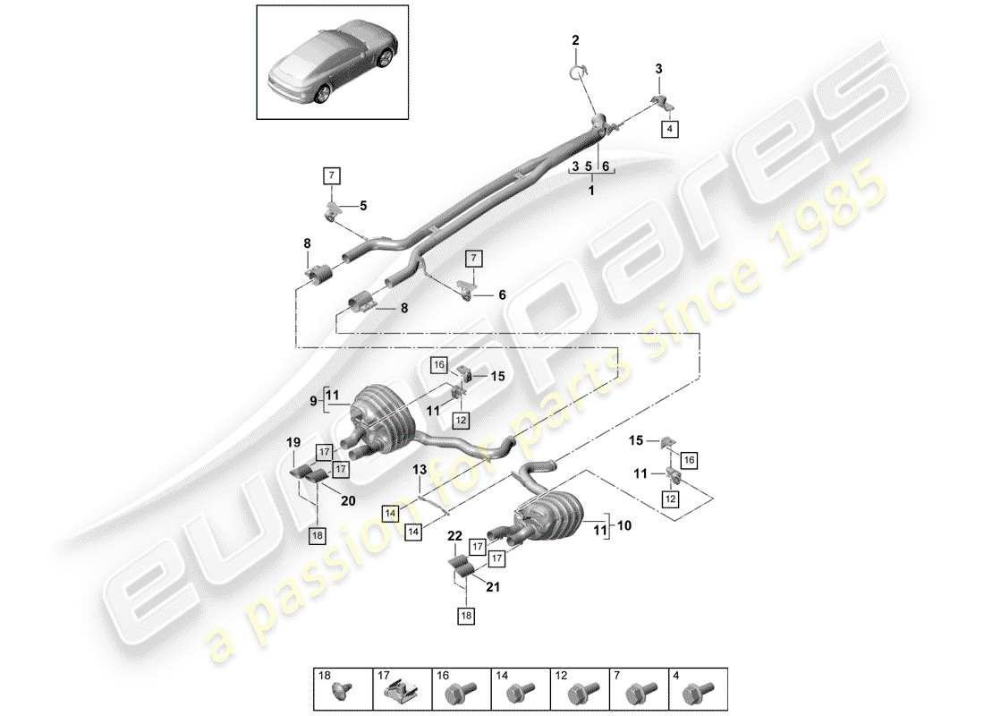 porsche panamera 971 (2019) exhaust system part diagram