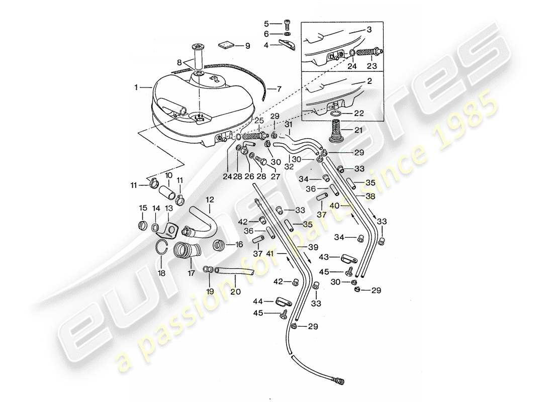 porsche 911 (1976) fuel system - for vehicles with - steel auxiliary support part diagram