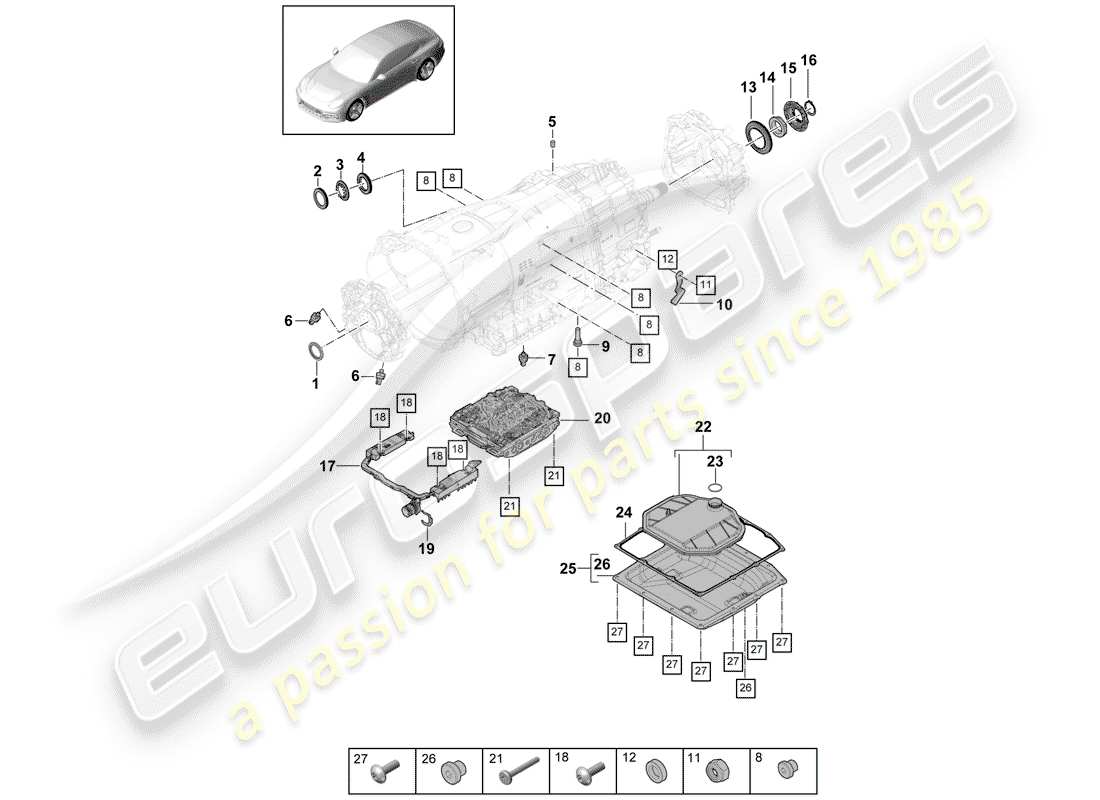 porsche panamera 971 (2020) 8-speed dual clutch gearbox part diagram