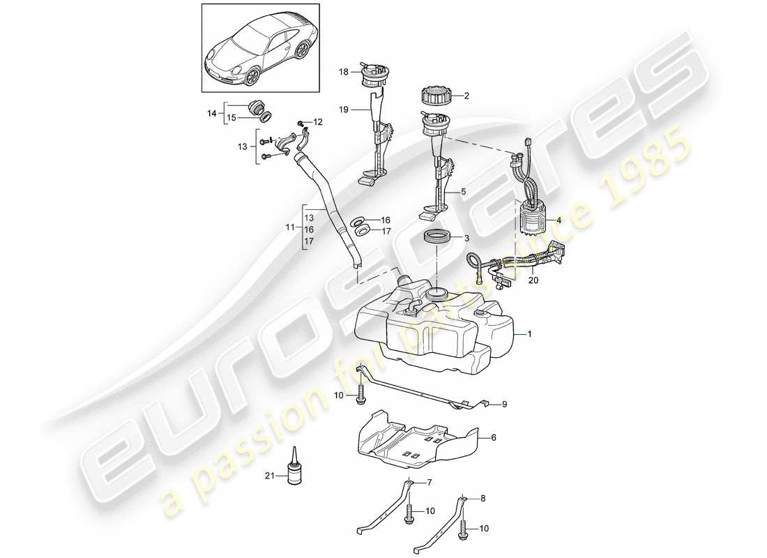 porsche 997 gen. 2 (2010) fuel tank part diagram