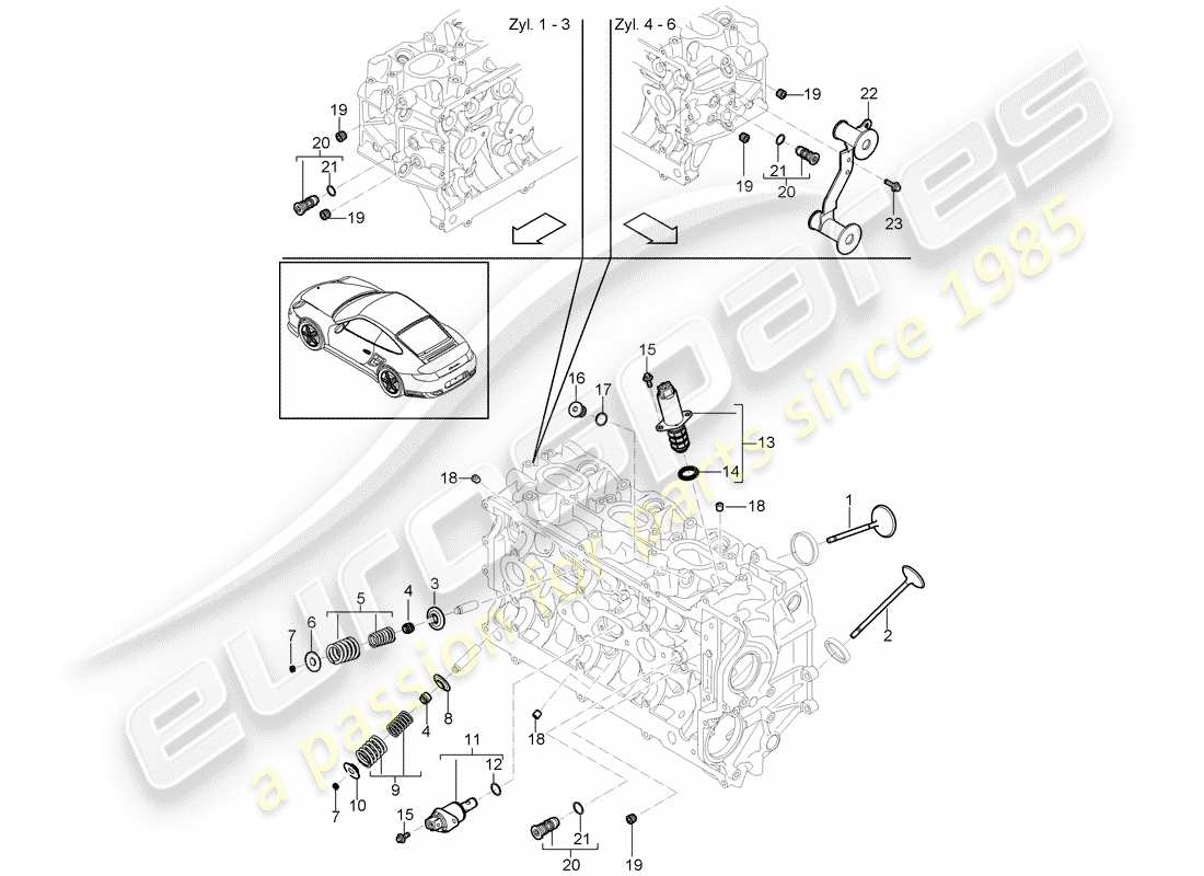 porsche 911 t/gt2rs (2012) cylinder head part diagram