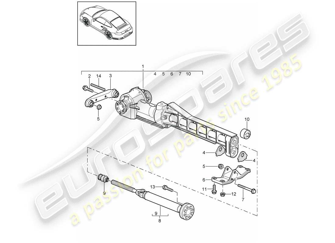 porsche 911 t/gt2rs (2012) front axle differential part diagram