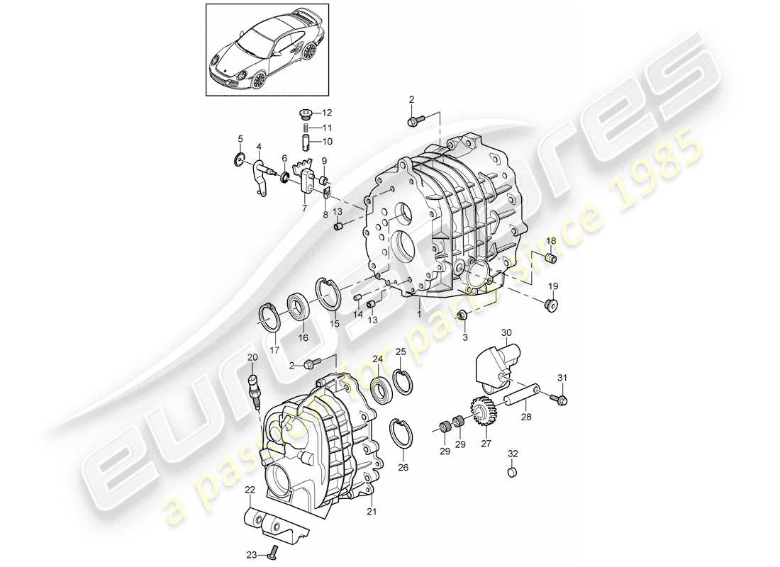 porsche 911 t/gt2rs (2011) gear housing part diagram