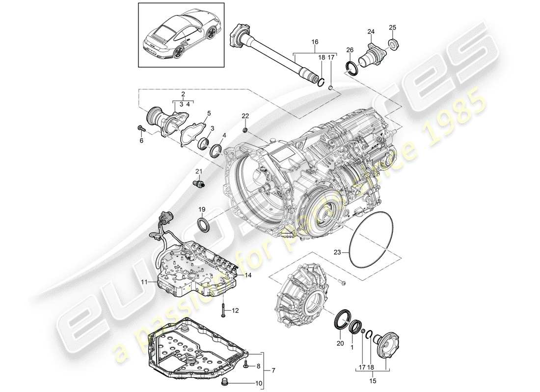 porsche 911 t/gt2rs (2011) - pdk - part diagram