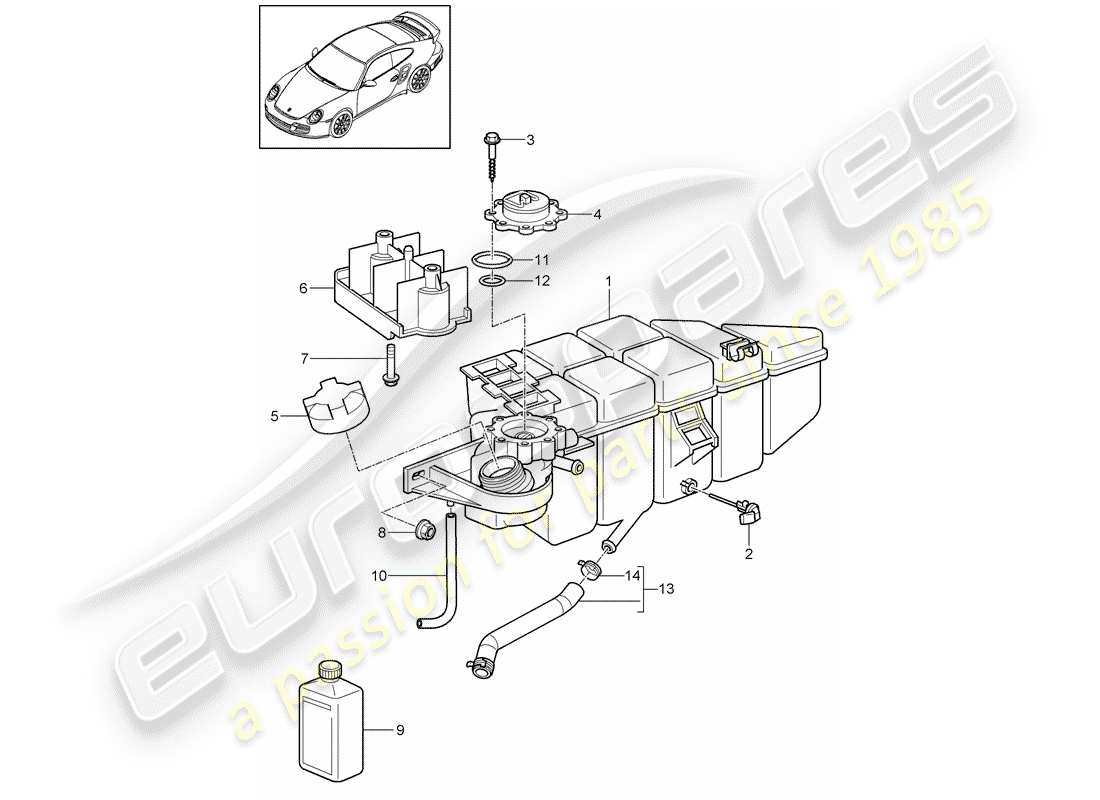 porsche 911 t/gt2rs (2013) water cooling 4 part diagram