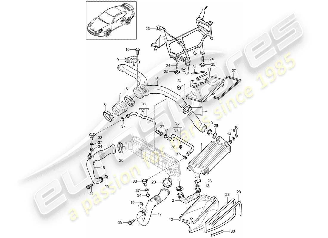 porsche 911 t/gt2rs (2013) turbocharging part diagram