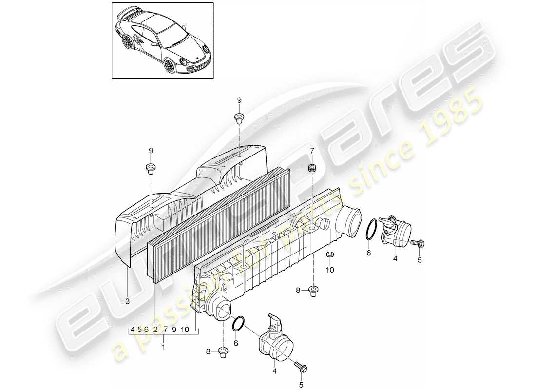 porsche 911 t/gt2rs (2013) air cleaner part diagram