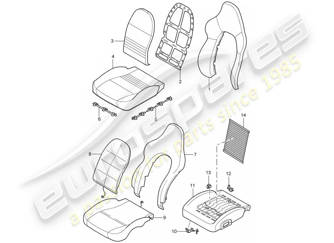 porsche 996 gt3 (2005) cover - foam part - sports seat part diagram