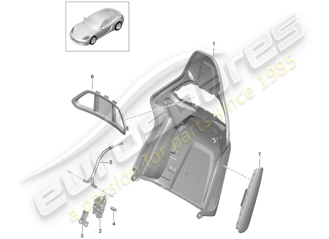 porsche 718 cayman (2020) backrest shell part diagram