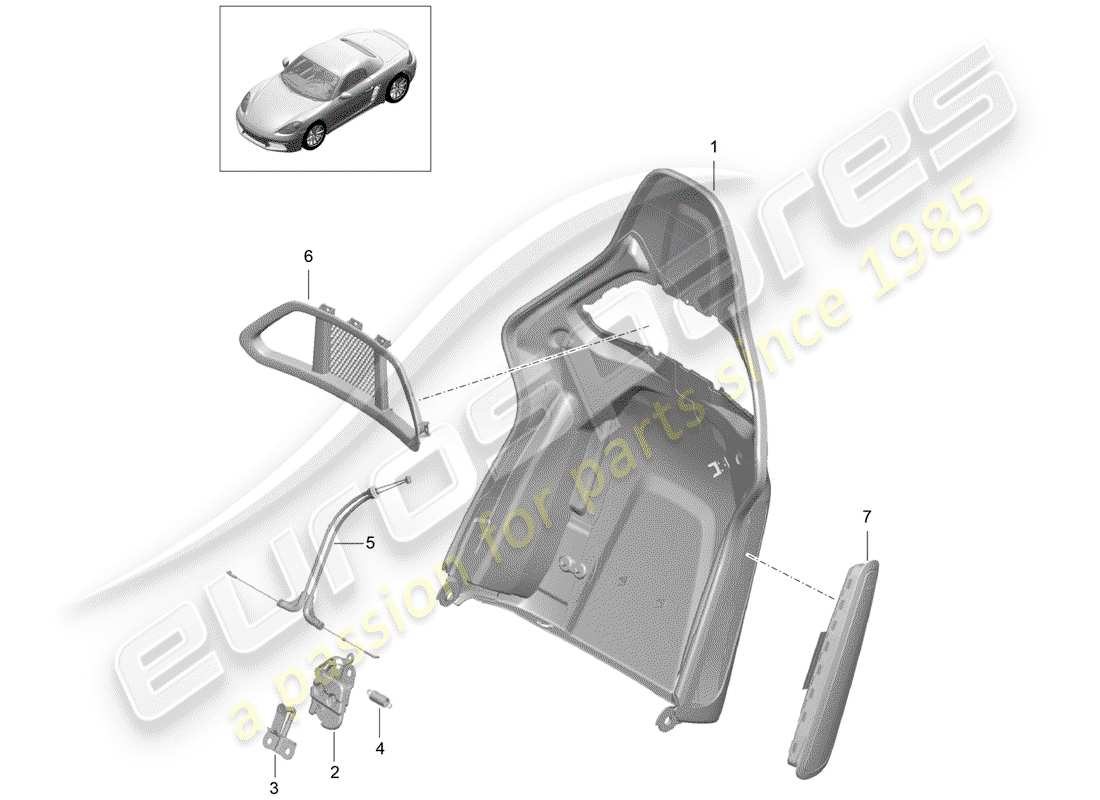 porsche 718 boxster (2020) backrest shell part diagram