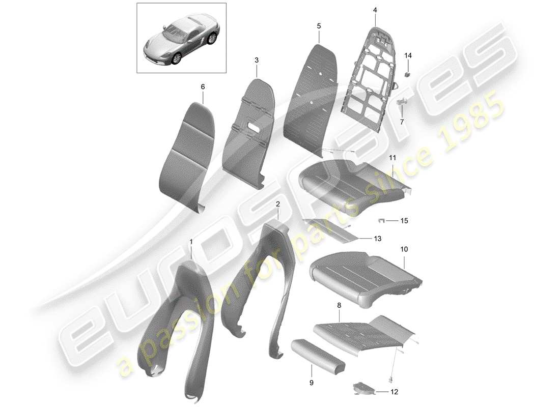 porsche 718 boxster (2018) foam part part diagram