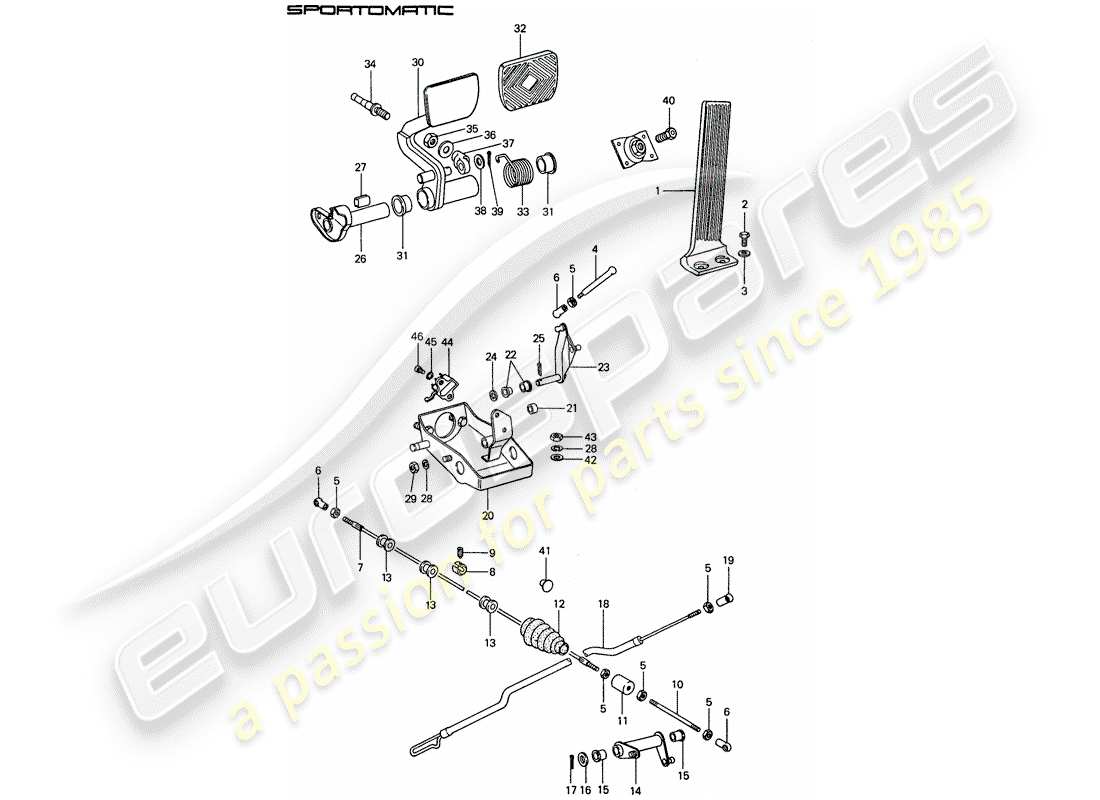 porsche 911 (1976) brake and acc. pedal assembly part diagram